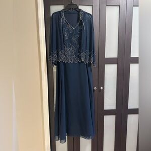 J Kara Navy Maxi Dress with Silver Embellishments